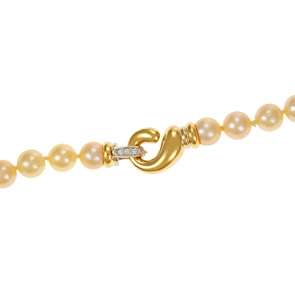 Perlenkette, 18K, Gelb-/Weißgold, Brillanten