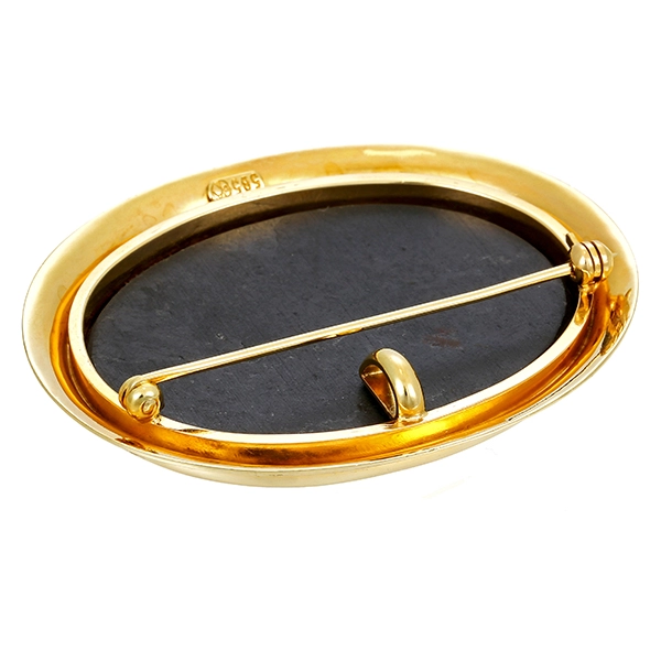 Brosche, 14K, Gelbgold, Achat,Jaspis
