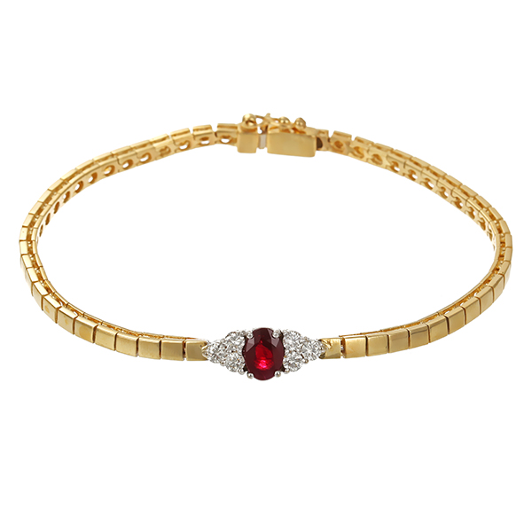 Armband, 14K, Gelb-/Weißgold, Rubin, Brillanten 0,40ct