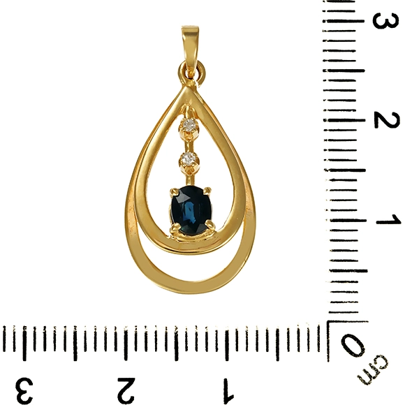 Anhänger, 14K, Gelbgold, Saphir, Diamanten
