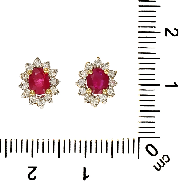 Ohrstecker, 14K, Gelb-/Weißgold, Rubin, Brillanten