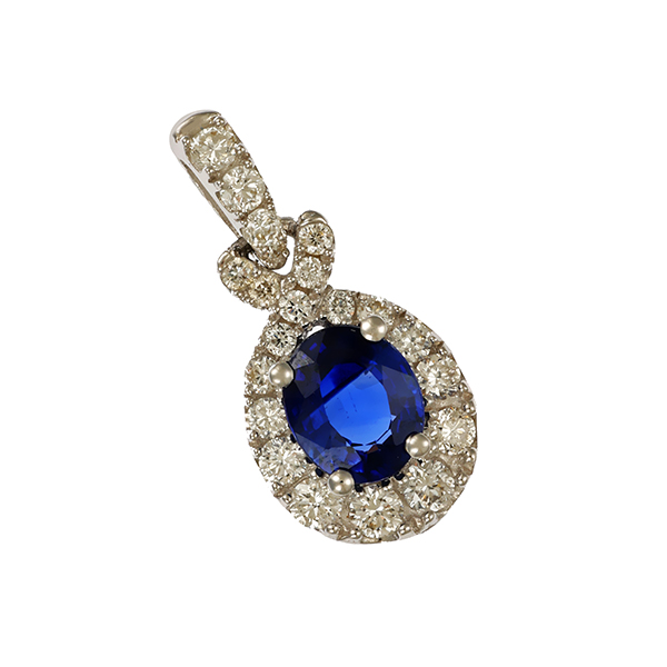 Anhänger, 14K, Weißgold, Saphir, Brillant