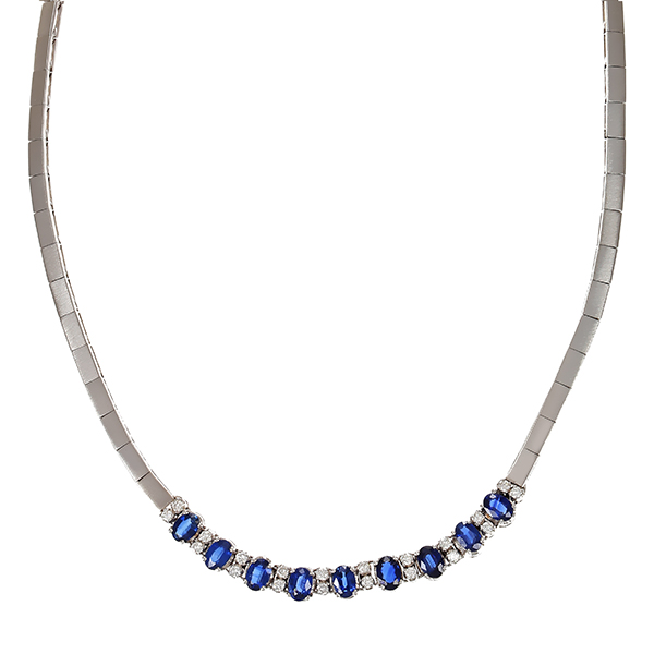 Collier, 18K, Weißgold, Saphir, Brillant