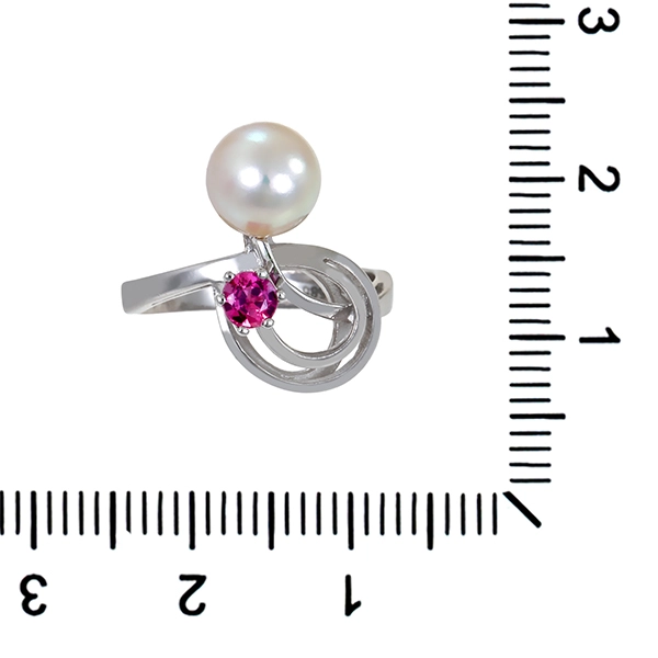 Ring, 14K, Weißgold, Rubin, Perle(n) 