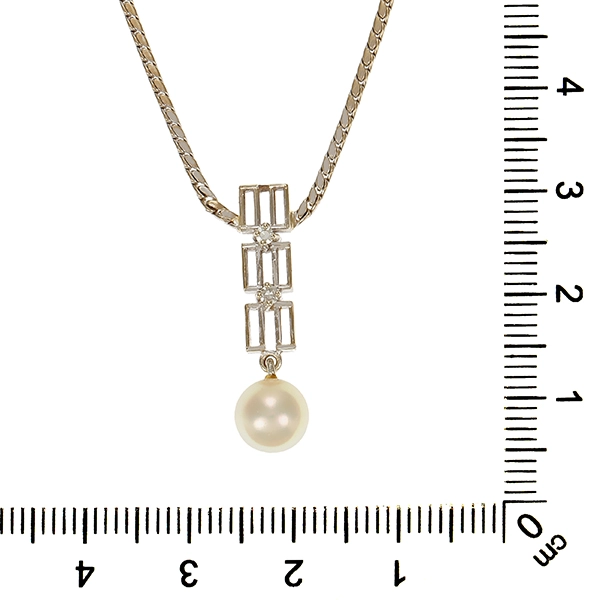 Collier, 14K, Weißgold, Perle , Diamanten