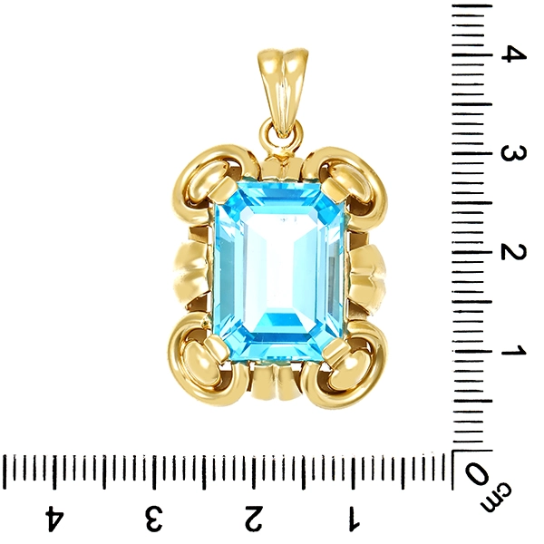 Anhänger, 14K, Gelbgold, Topas blau