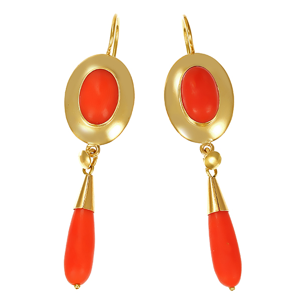 Ohrhänger, 18K, Gelbgold, Koralle