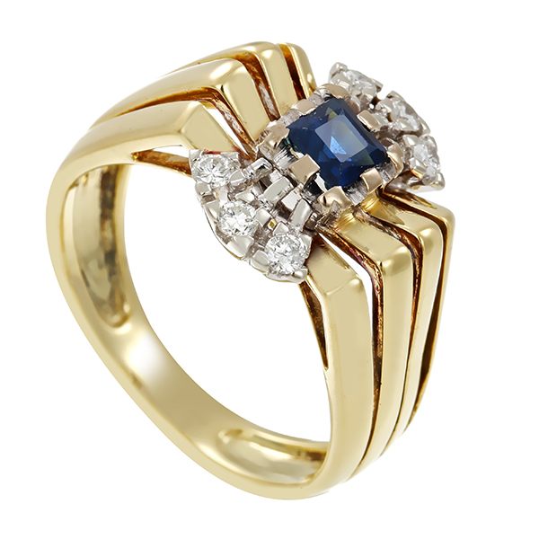Ring, 14K, Gelb-/Weißgold, Saphir, Brillanten