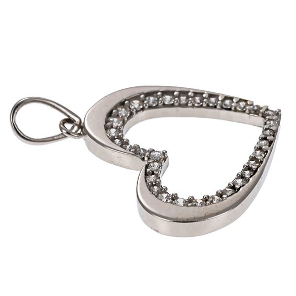 Anhänger, 14K, Weißgold, Zirkonia, Herz