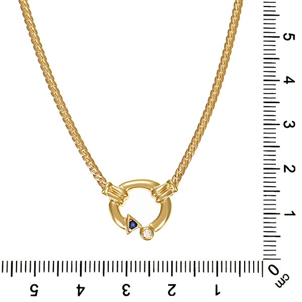 Collier, 14K, Gelbgold, Saphir, Brillant
