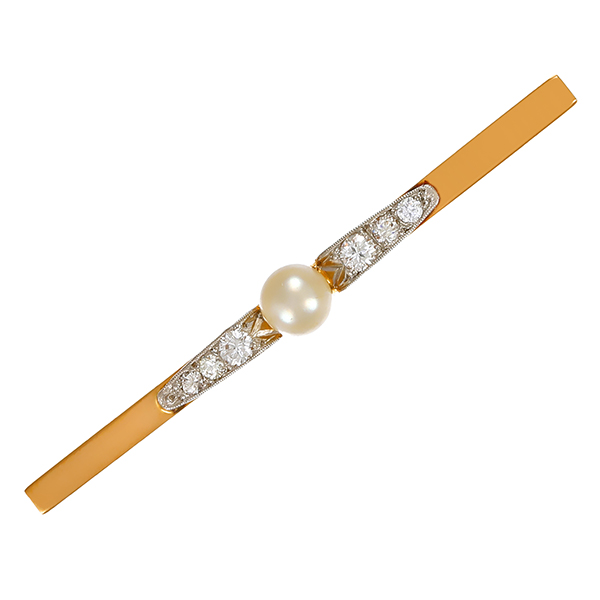Brosche, 14K, Gelb-/Weißgold, Perle, Brillanten