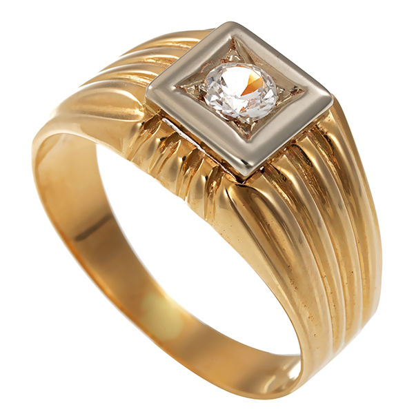 Herrenring, 14K, Gelbgold, Zirkonia