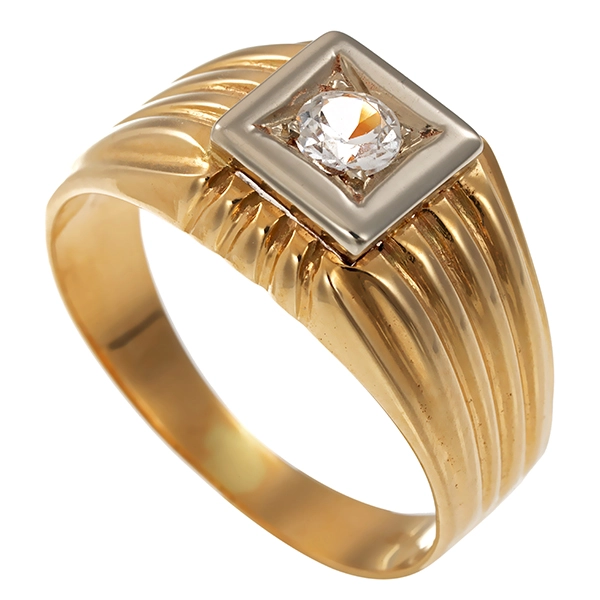 Herrenring, 14K, Gelbgold, Zirkonia
