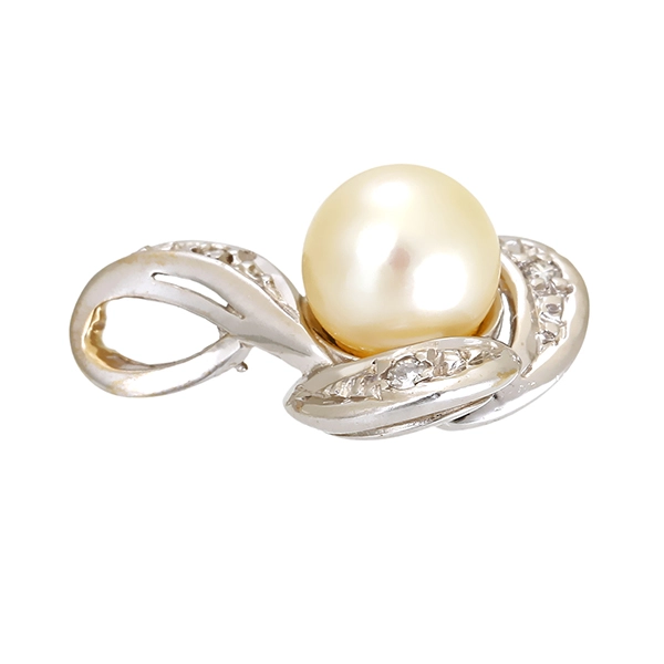 Anhänger, 14K, Weißgold, Perle, Diamanten
