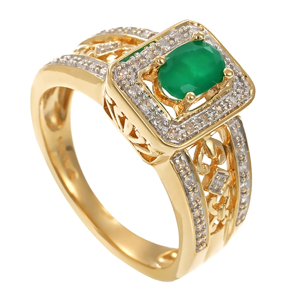 Ring, 14K, Gelbgold, Smaragd, Diamant