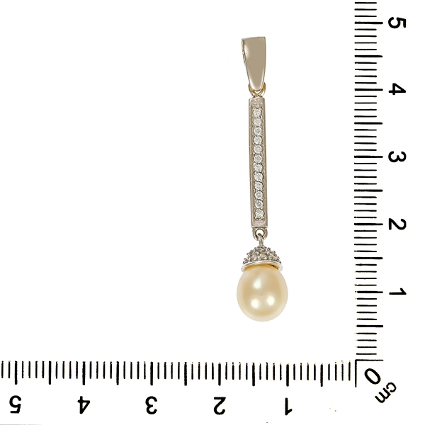 Anhänger, 14K, Weißgold, Zuchtperle, Zirkonia