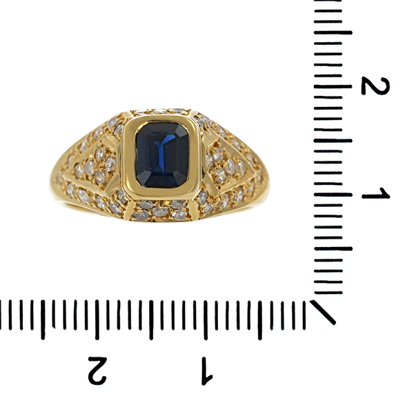 Ring, 14K, Gelbgold, Saphir, Diamanten 0,42 ct
