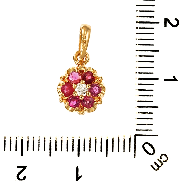 Anhänger, 14K, Gelbgold, Rubine, Brillant