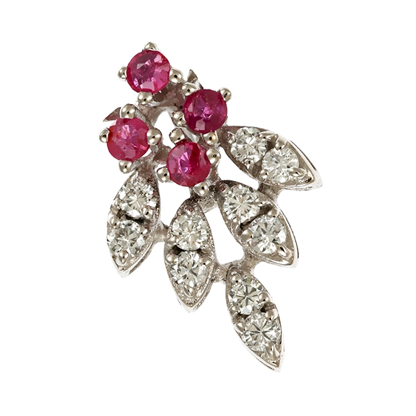 Anhänger, 14K, Weißgold, Rubine, Brillanten