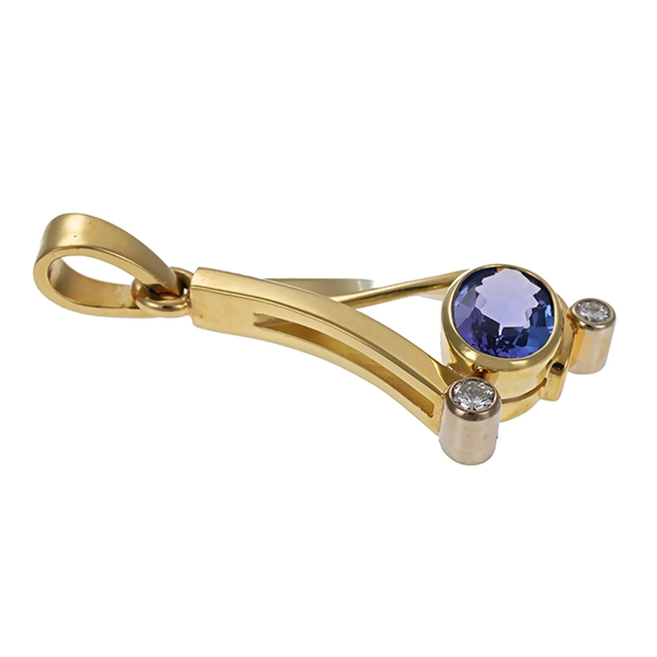 Anhänger, 14K, Gelbgold, Tansanit, Brillanten