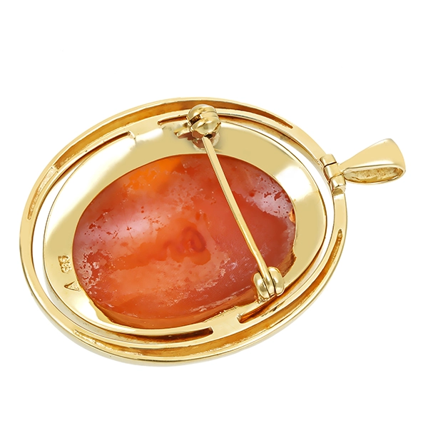 Brosche, 14K, Gelbgold, Gemme