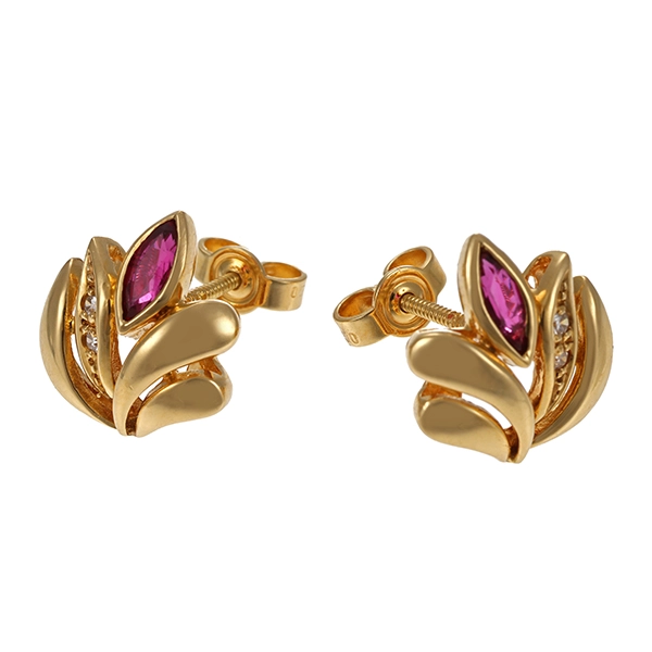 Ohrstecker, 18K, Gelbgold, Rubine, Diamanten