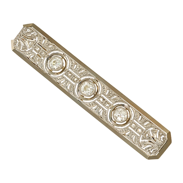 Brosche, 14K, Weißgold, Diamanten, Antik