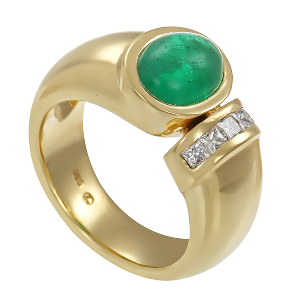 Ring, 14K, Gelbgold, Smaragd, Diamanten
