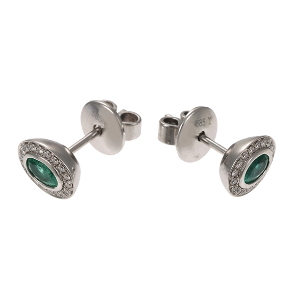 Ohrringe, 14K, Weißgold, Smaragd, Brillant