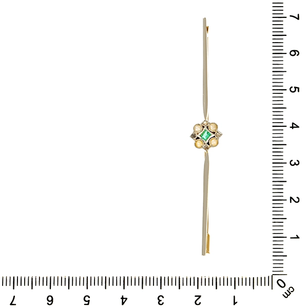 Brosche, 18K, Gelb-/Weißgold, Smaragd, Diamanten