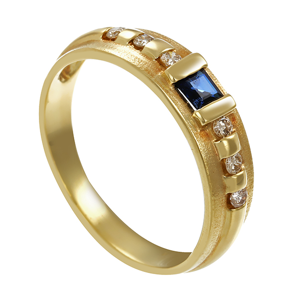 Ring, 14K, Gelbgold, Saphir, Brillanten