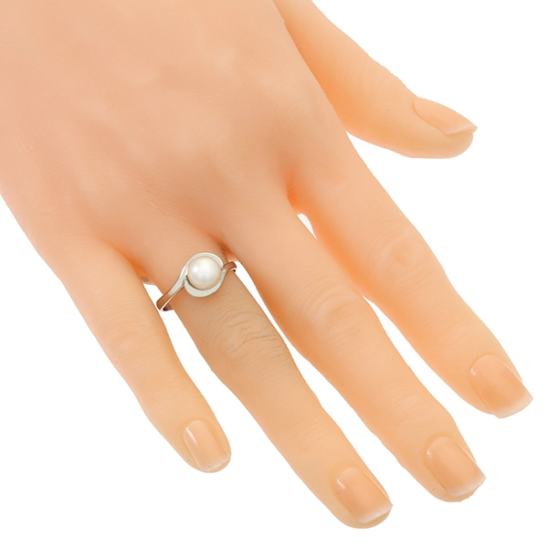 Ring, 18K, Weißgold, Perle