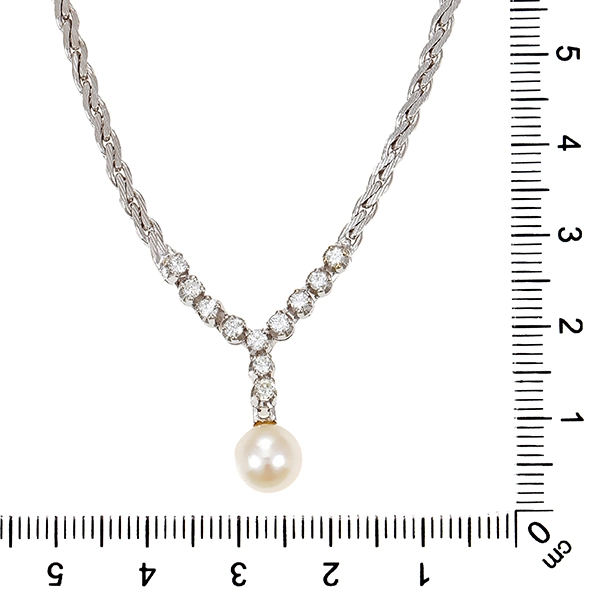 Collier, 14K, Weißgold, Zuchtperle, Brillanten