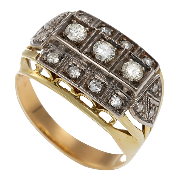Diamantring, 18K, Gelb-/Weißgold, Diamanten, Brillanten