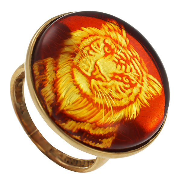 Ring, 9K, Gelbgold, Bernstein
