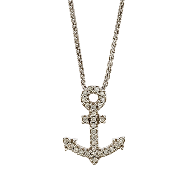 Collier, 14K, Weißgold, Brillanten, Anker
