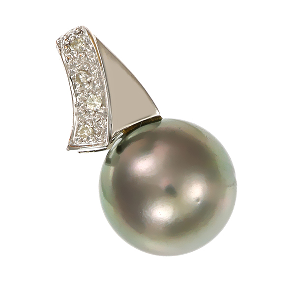 Anhänger, 8K, Weißgold, Perle, Diamanten