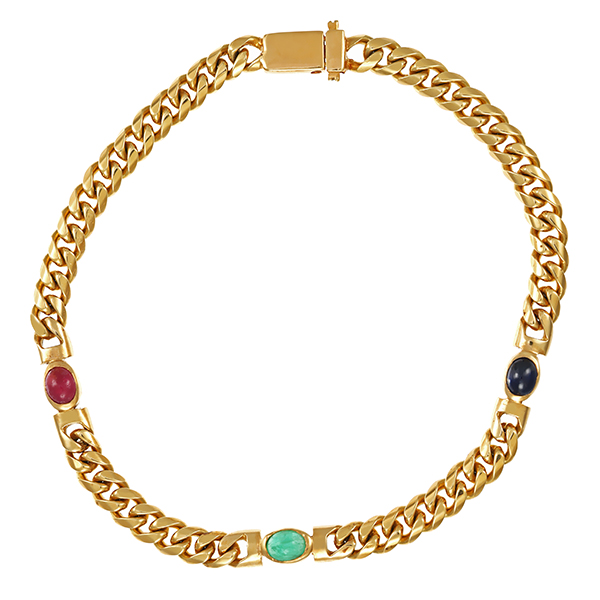 Armband, 14K, Gelbgold, Rubin, Saphir, Smaragd