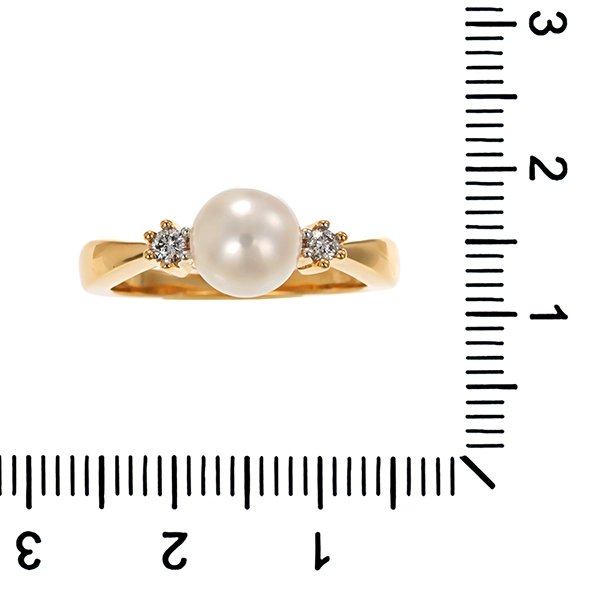 Ring, 14K, Gelbgold, Brillant, Perle
