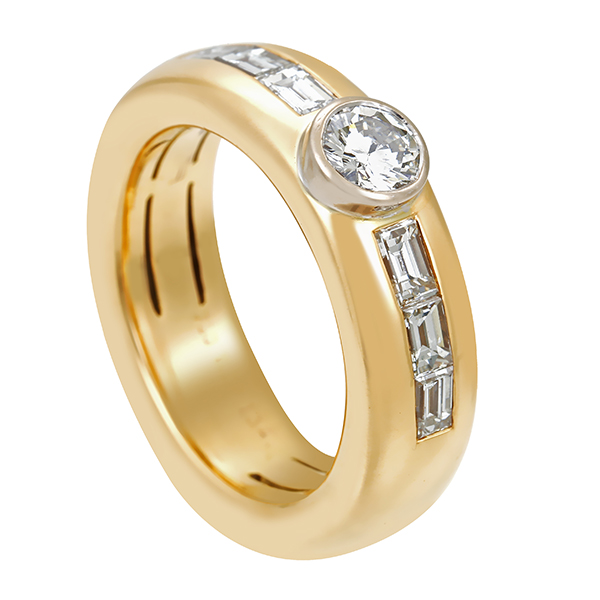 Diamantring, 18K, Gelb-/Weißgold, Brillant 0,46ct, Diamanten, 0,88ct