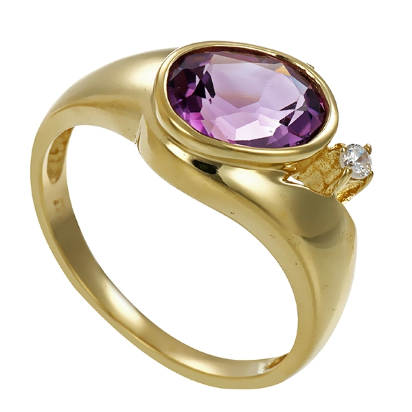 Ring, 8K, Gelbgold, Zirkonia, Amethyst