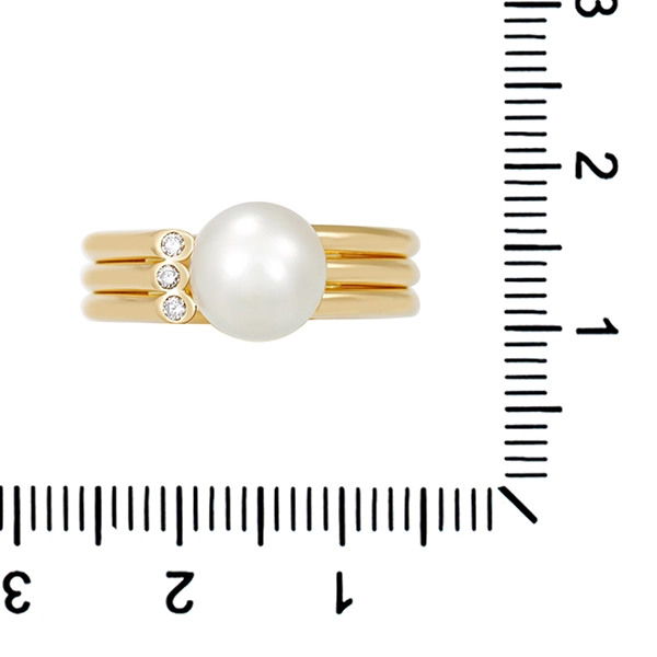 Ring, 18K, Gelbgold, Perle, Brillanten