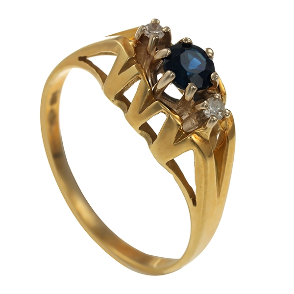 Ring, 14K, Gelbgold, Saphir, Diamant