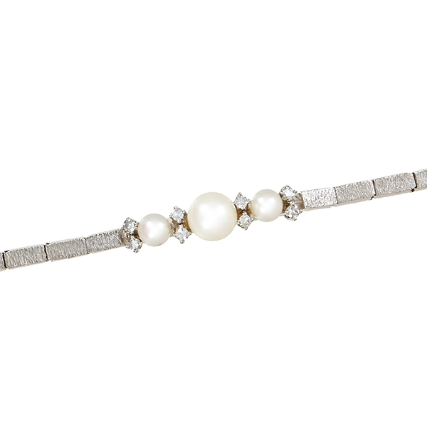 Armband, 14K, Weißgold, Perlen, Zirkonia