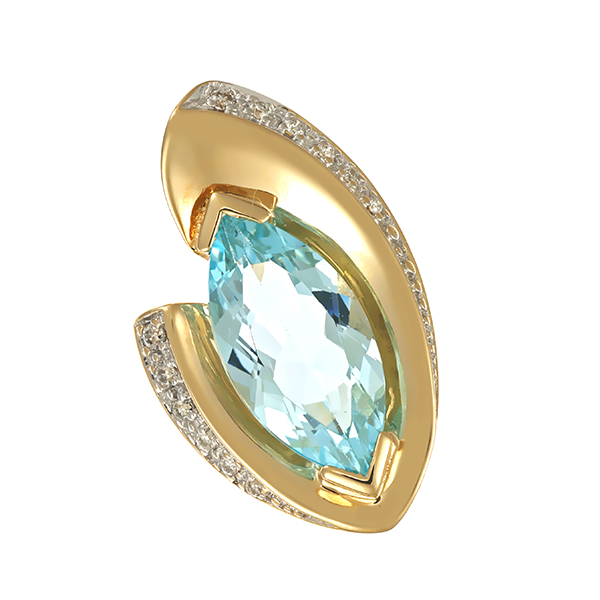 Anhänger, 14K, Gelb-/Weißgold, Blautopas, Brillanten