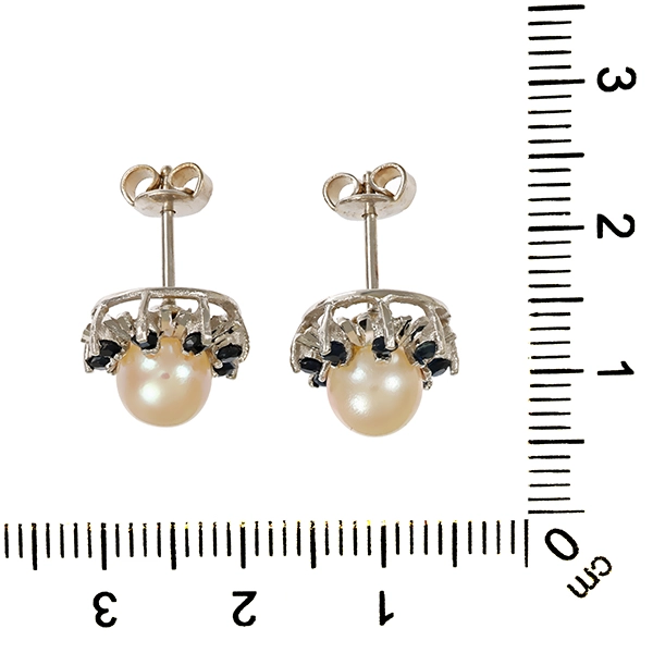 Ohrstecker, 14K, Weißgold, Perlen, Saphire
