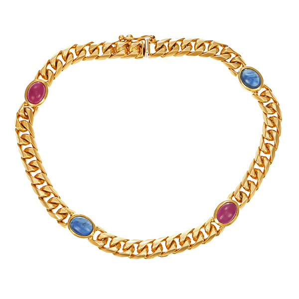 Armband, 14K, Gelbgold, Rubin, Saphir