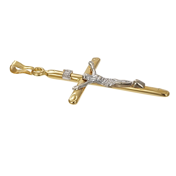 Anhänger, 14K, Gelb-/Weißgold, Kruzifix