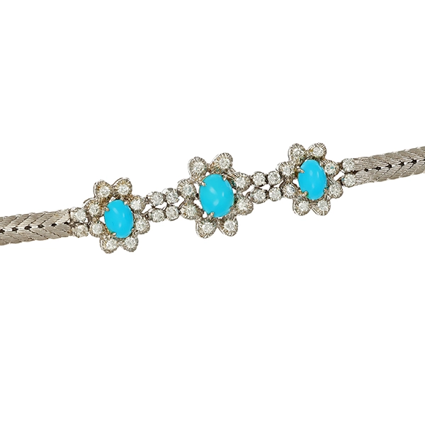 Armband, 18K, Weißgold, Türkis, Brillant