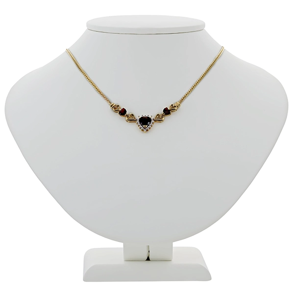Collier, 8K, Gelbgold, Zirkonia, Granat, Herz